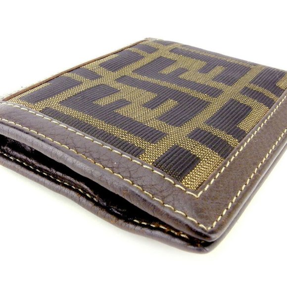 Authentic FENDI two-fold wallet Zucca beige canvas �~ leather Auth USED - Picture 3 of 9